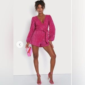 Lulu’s Pink Sequin Romper NWT